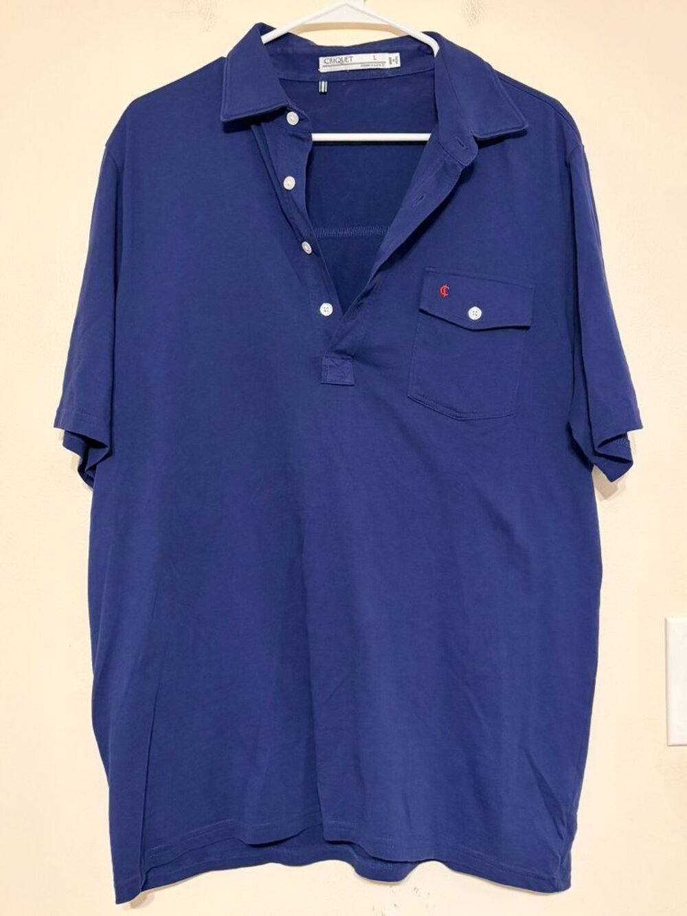 Men's Navy Blue Criquet Logo Pocket Polo Shirt Size Large Made in Peru